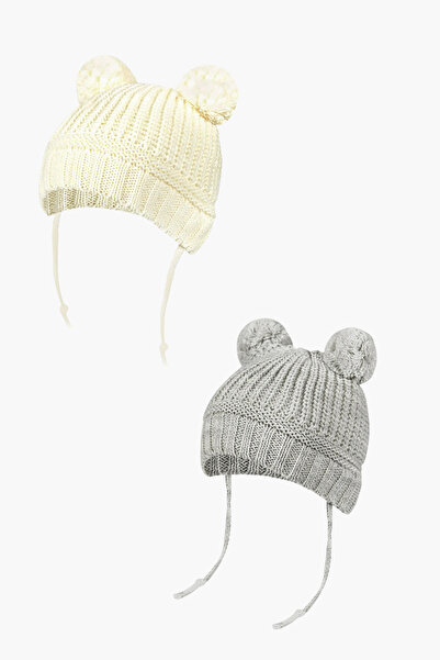 Little Jom قطعتان من قبعة التريكو مع بوم بوم وقبعة للأطفال من عمر 0 إلى 18 شهرًا