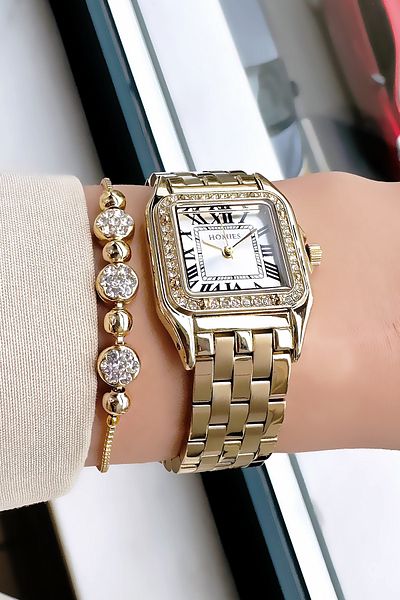 Homies Waterproof Gold Color Women's Wrist Watch - Steel Band & Bracelet Hmby2035C1