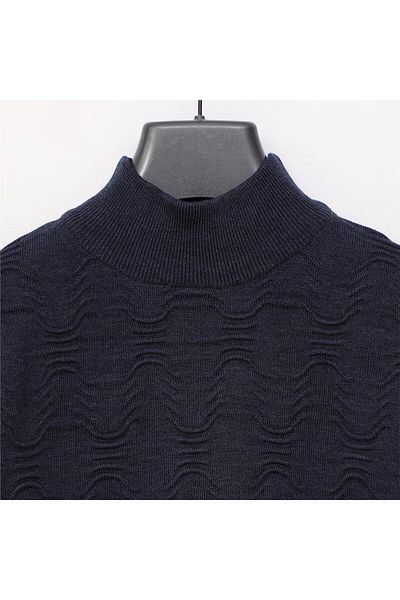 Dio Rise Men's Raffless Long Sleeve Slim Sweater - 189280   - Dark Indigo Melange