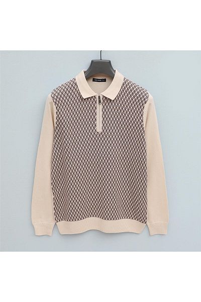 Dio Rise Men's Raffless Long Sleeve Slim Polo Neck Sweater - 180814   - Bone