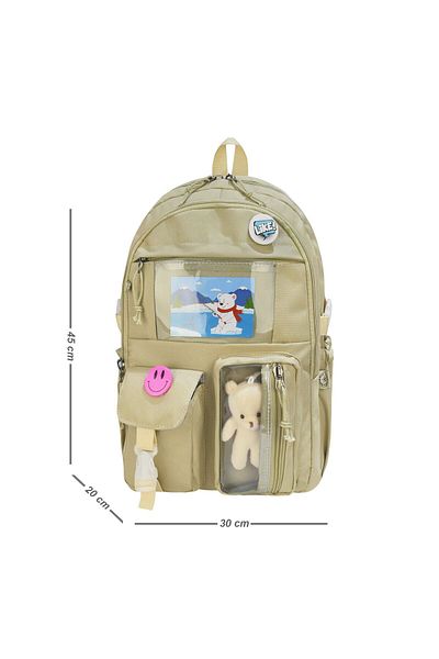Alanç Gift Special Korean Style Primary School Bag with Accessories Orthopedic Cream Girl's Backpack Nutrition Pen Holder