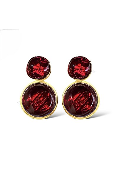 neslyaccessories İkili Doğal Taşlı Bordo Küpe