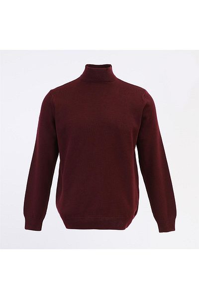 Dio Rise Men's Raffless Long Sleeve Thin Turtleneck Sweater - 180538   - Dark Burgundy