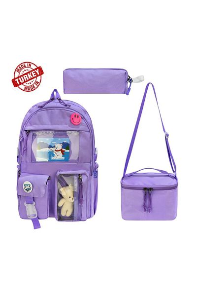 Alanç Gift Geantă de școală personalizată în stil coreean cu accesorii Rucsac ortopedic liliac pentru fete Suport pentru nutriție și stilou