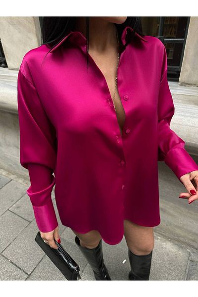 LB Laluna Butik Women's Fuchsia Flowy Satin Shirt