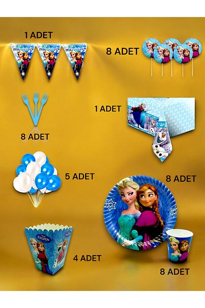 VibeHome Frozen Themed Luxury Set for 8 - Birthday Party and Fun Events