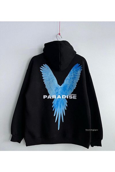 woonkey Paradise Printed Unisex Black Hoodie - Cotton