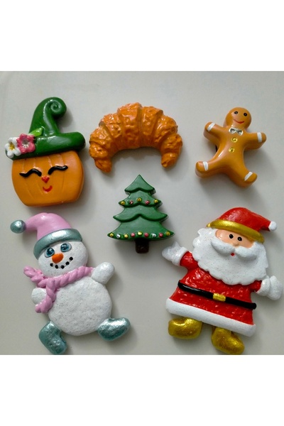 Minihobiev Yılbaşı magnet set , kruvasan , kardan adam, Noel Baba, bisküvi ad...