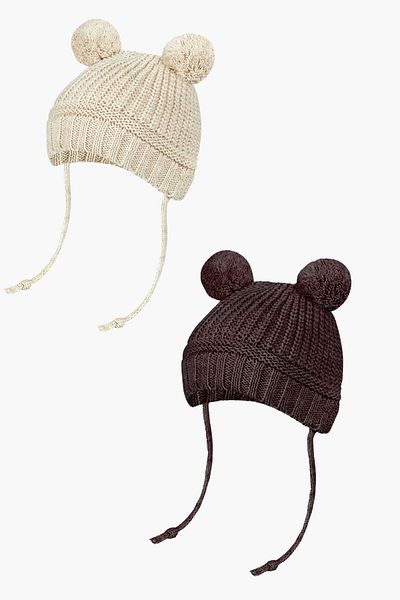 Little Jom 2 Pcs Pompom Knitwear Cap and Beanie for Baby 0-18 Months