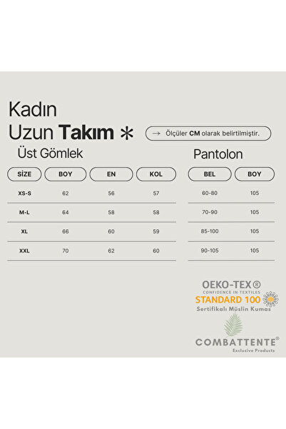 Combattente Düğmeli Pijama Takım - Organik Müslin Takım - Kadın Pijama - Gömlek Takım- Naturel Doğal
