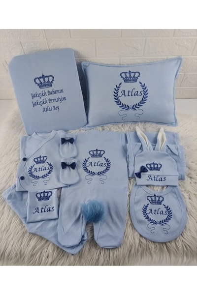 BEYCEY TASARIM Blue Embroidered Hospital Discharge Set - Padded