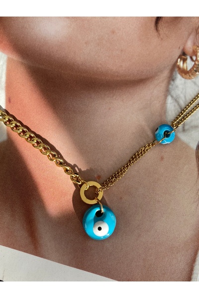 Pinery Jewels قلادة نسائية من الفولاذ المقاوم للصدأ باللون الذهبي مع خرز عين ...