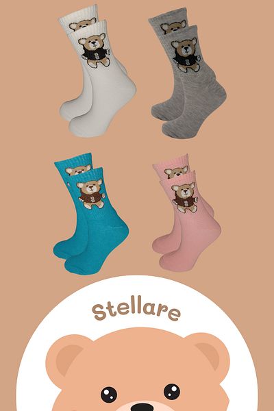 stellare Women's College Socks with Teddy Bear Cotton 4 Pairs