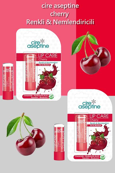 CIRE ASEPTINE Lip Care - Cherry Colored Lip Moisturizer, 4.5 g X 2 Pieces