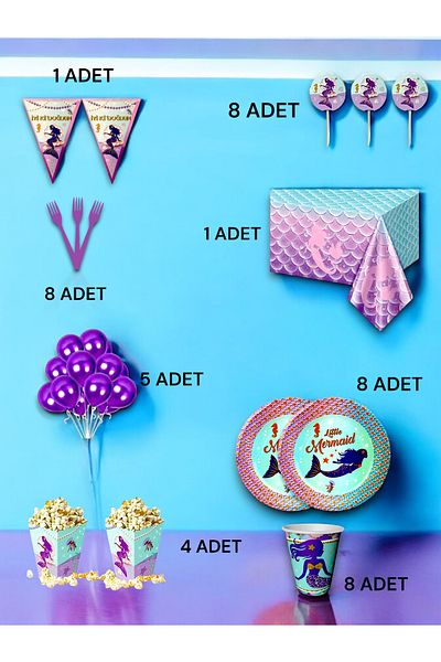 VibeHome Mermaid Themed Luxury Set for 8 - Birthday Party and Fun Events