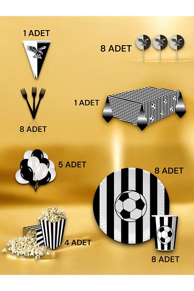 VibeHome White Black Fan Luxury Set for 8 - Birthday Party and Fun Events