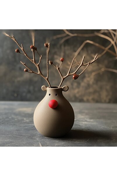 Genel Markalar Yılbaşı Temalı Ren Geyiği Kokina Kuru Çiçek Vazosu - Geyik Tem...