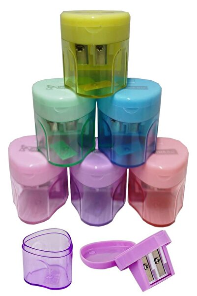 Artlantis Pencil Sharpener Double Blade with Container 6 Colors 1 Pack Mk-401...