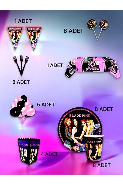 VibeHome Black Pink Themed Luxury Set for 8 - Birthday Party and Fun Events