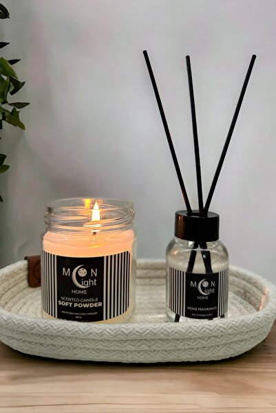 evdeucuz Çubuklu Pudra Oda Kokusu Ve Kokulu Mum Beyaz Standlı Set