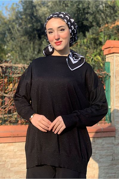 Moda Rosa 25K4420 - Black - Glittery Knitwear Tunic