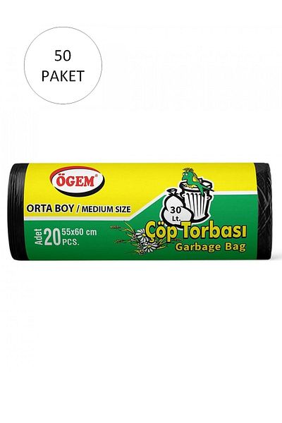 Easy Tedarik Medium Size 55X60 cm Garbage Bag - 20 Rolls X 50 Pack = 1,000 Pieces Black