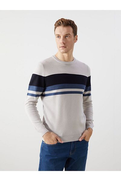 LC Waikiki Crew Neck Long Sleeve Color Blocked Men's Knitwear Sweater