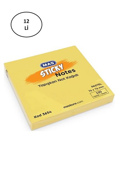 Easy Tedarik Mas 3654 Pastel Yellow 100 Sheets Adhesive Note Paper