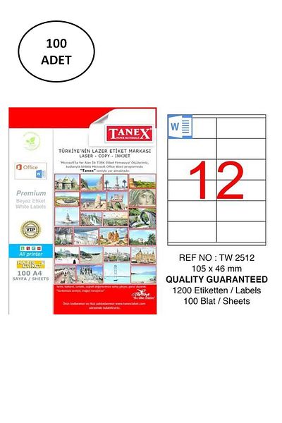 Easy Tedarik Tanex Tw-2512 Laser Label 105x46 Mm 100 Pieces