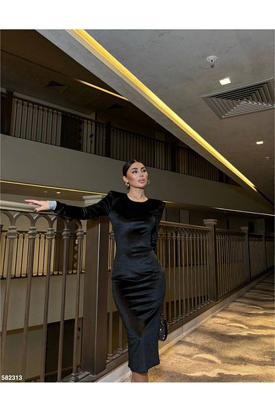 maf collection Women's Black Velvet Fabric Evening Dress