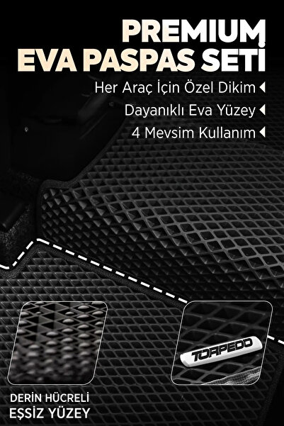 TORPEDO Renault Clio 5 2020 Sonrası Uyumlu Hücreli Premium Eva Paspas Seti Tam Set Paspas Takımı Siyah