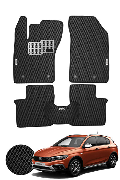 TORPEDO Fiat Egea Cross Uyumlu Hatchback Hücreli Premium Eva Paspas Seti Tam Set Paspas Takımı Siyah