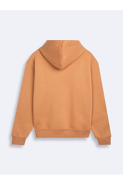Ltb Camel Colored Hooded Sweatshirt - Printed Sleeve