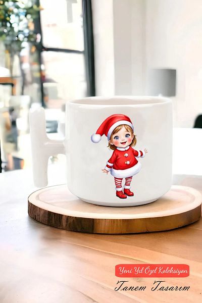 Tanem Tasarım T Handle Ceramic Mug with New Year New Year Christmas Design