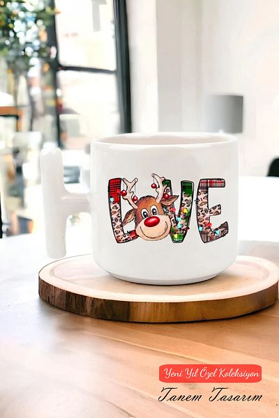 Tanem Tasarım T Handle Ceramic Mug with New Year New Year Christmas Design