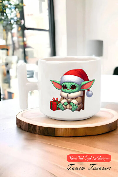 Tanem Tasarım كوب سيراميك بمقبض على شكل حرف T مع تصميم رأس السنة الجديدة وعيد الميلاد 3