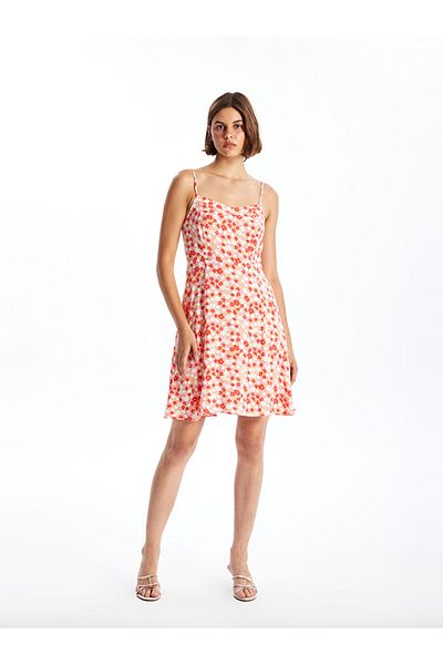 LC Waikiki Lcw Vision Pink Sweetheart Neckline Floral Women's Dress