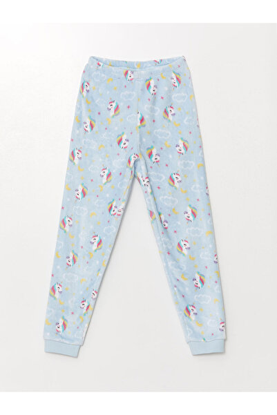 LC Waikiki Mavi Bisiklet Yaka Pelüş Kız Çocuk Pijama Takımı