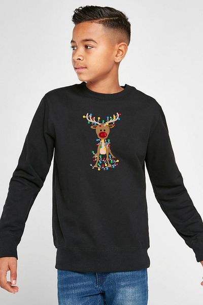 Tshirthane Очарователен коледен суитшърт с елени в черно за деца 2ip