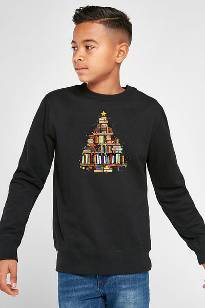 Tshirthane Детски суичър 2ip за любителите на книги, черен
