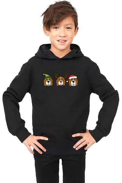 Tshirthane Детски черен суичър с качулка и коледен дизайн 3 Wise Beagles