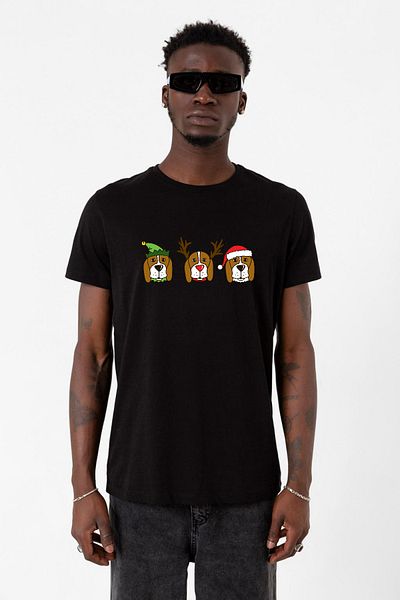 Tshirthane 3 Wise Beagles Χριστουγεννιάτικο μαύρο ανδρικό μπλουζάκι