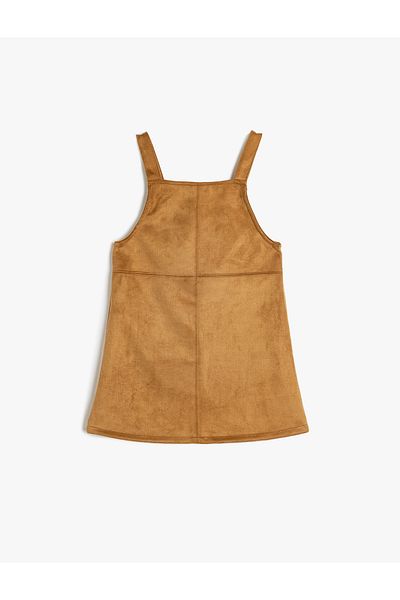 Koton Faux Suede Gilet Dress with Embroidery Detail