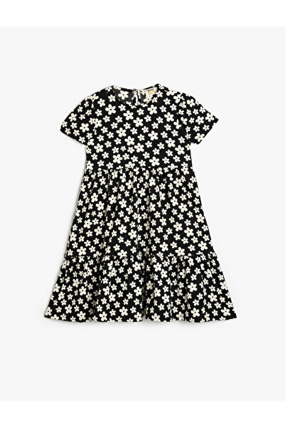 Koton Gât rotund - Rochie florală cu mâneci scurte și detaliu pliat