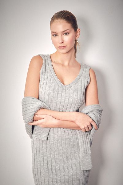 Fulla Moda Wide Ribbed Midi Size 2-Piece Knitwear Set