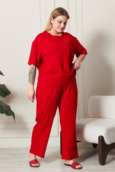 Bella Dossi طقم بيجامة نسائي مريح بأكمام قصيرة من الجيرسيه 30/1 مقاس كبير