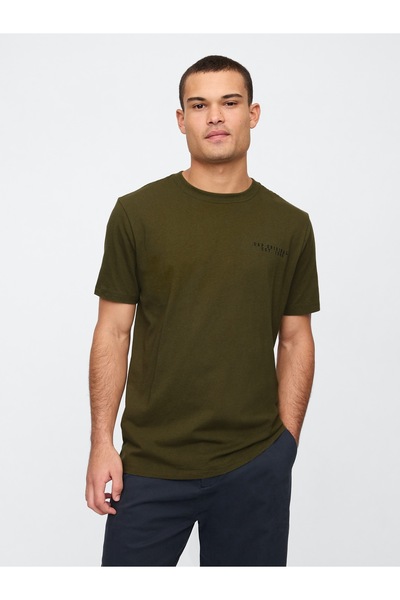 GAP Erkek Haki Everyday Soft Grafikli T-Shirt