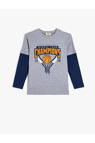 Koton Μακρυμάνικο μπλουζάκι με στάμπα μπάσκετ - Crew Neck