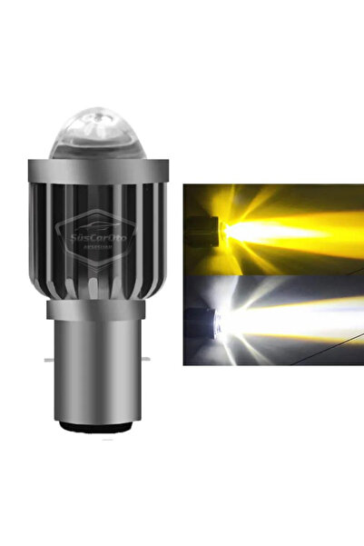 Şahins Araç Motosiklet Otomobil Mercekli Far Ampulü Led Far Sarı-Beyaz CSP Led S2 Uzun Kısa BA20D H6 1 Adet