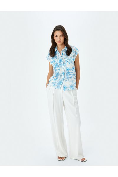 Koton Classic Collar Double Pocket Sleeveless Printed Shirt